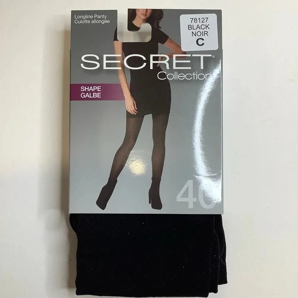 NWT SECRET Black Longline Panty Opaque Tights 40 Denier Size C